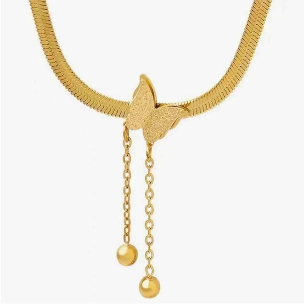 Anthropologie Gold Butterfly Drop Necklace